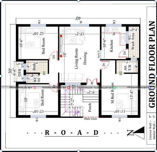 30x40 house plan|1200 Square Feet West Facing 3BHK House Plan