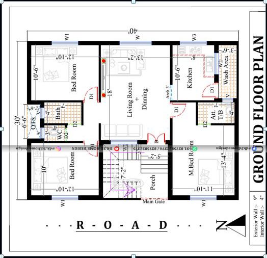 30x40 House Plan 1200 Square Feet West Facing 3BHK House Plan