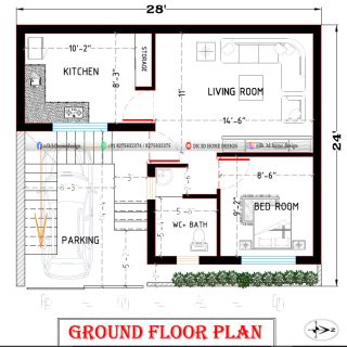 25x25 1bhk house plan with car parking in 625 sq ft plot