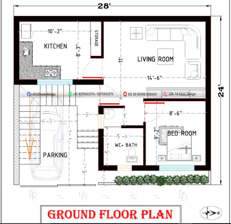 25x25 1Bhk Small House Plan | 625 sq ft House Plan With Car Parking