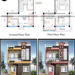small duplex house plan with its front elevation design