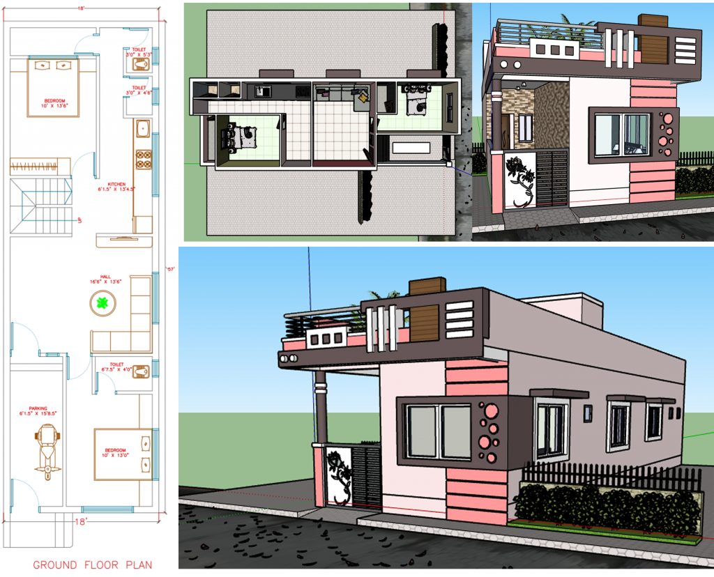 1000 Square Feet 2bhk Small House Plan Design In 18x57 Sq Ft