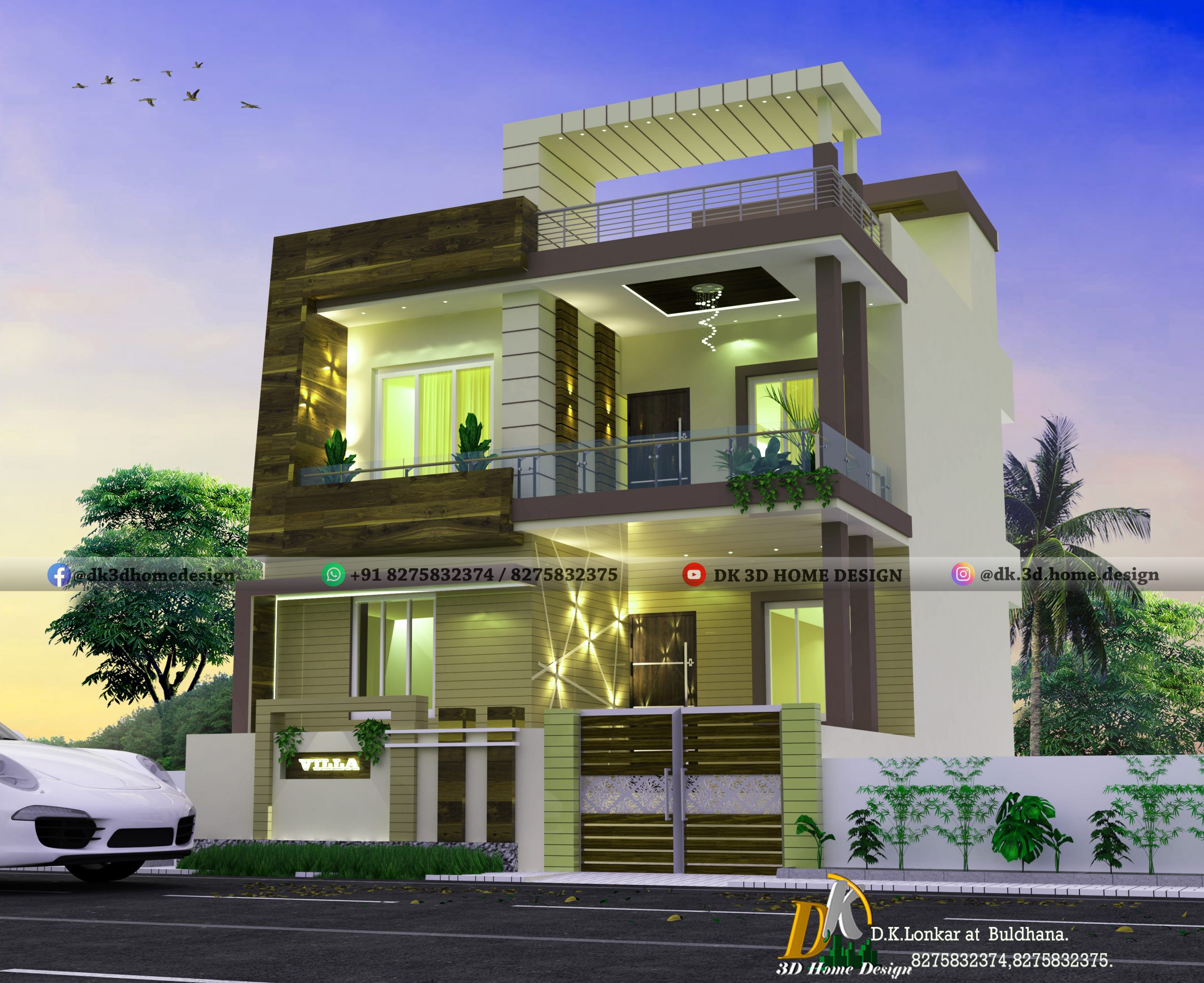 1000 sq ft modern duplex house front elevation design in 25 feet by 40 feet with car parking